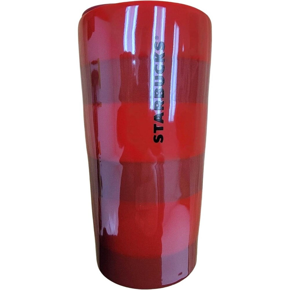 NEW Starbucks 12oz Red stripe Double Wall Hot/Cold Ceramic Tumbler Lid Holiday
